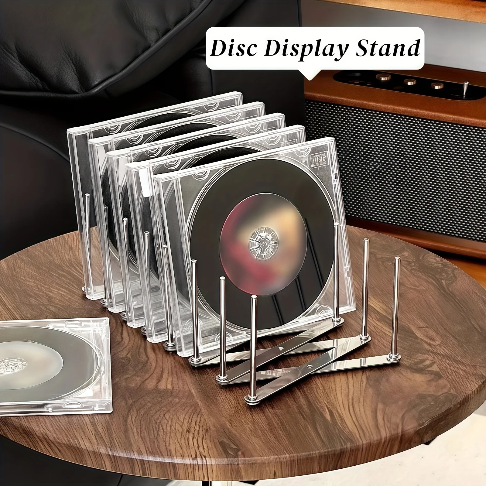 Adjustable CD Display Stand - Media Storage Rack, Stainless Steel Rust-Resistant Tiered Shelf for Vinyl Records, Cassette
