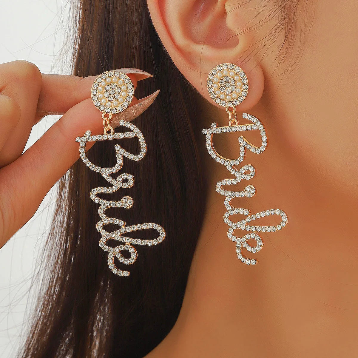 Girlgo Handmade Alloy Rice Beads Alphabet Bride Drop Earrings for Women Are the Perfect Choice for Weddings