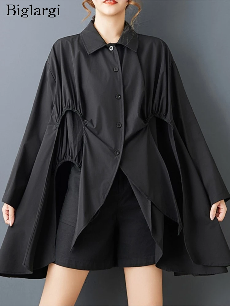 

Oversized Spring Fall New Shirts Women Irregular Fashion Ladies Blouses Casual Loose Woman Gathered Detail Shirt