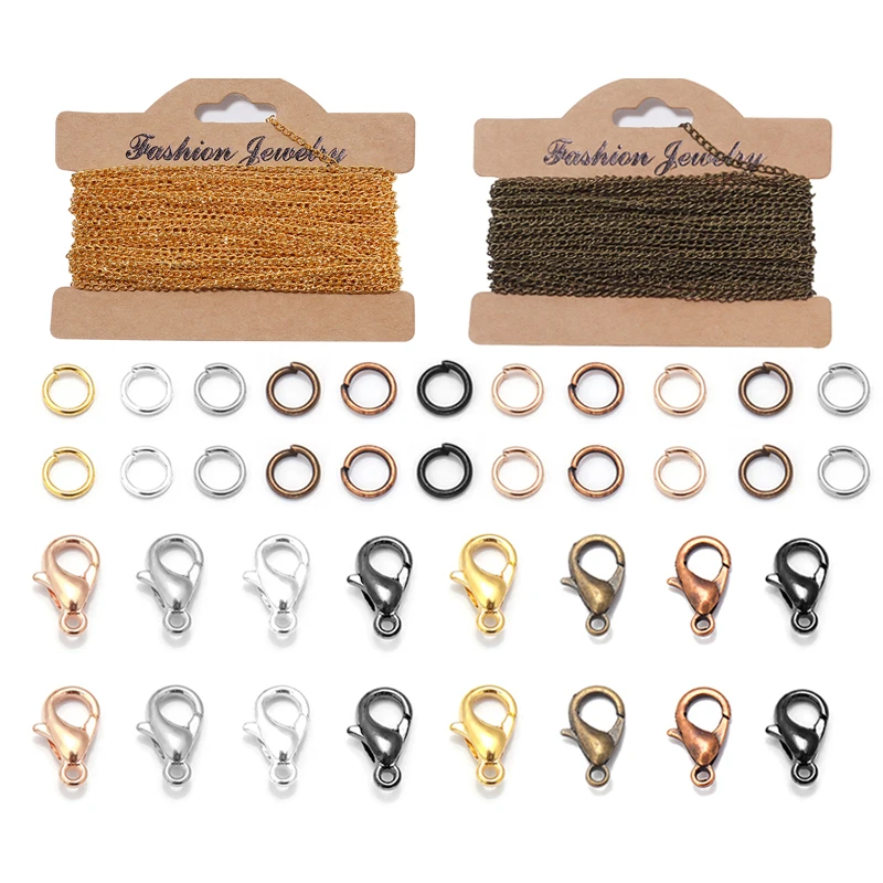 1 Set Iron Cable Chain Bulk Chains Link Chain With Jump Rings Lobster Clasps For DIY Jewelry Making Set Necklace Supplies