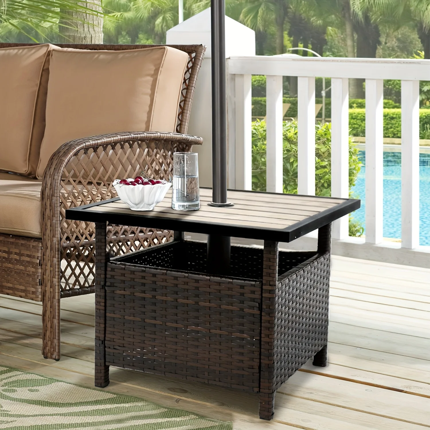 

All-Weather 22" Wicker Rattan Patio Umbrella Stand for Garden, Deck & Poolside Furniture