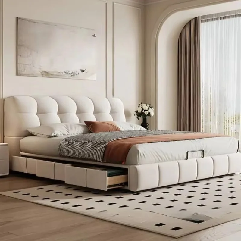 European Style Drawers Bed Frame Double Simple Modern Queen SizeBed Frame Nightstands Under Storage Cama De Casal Furniture