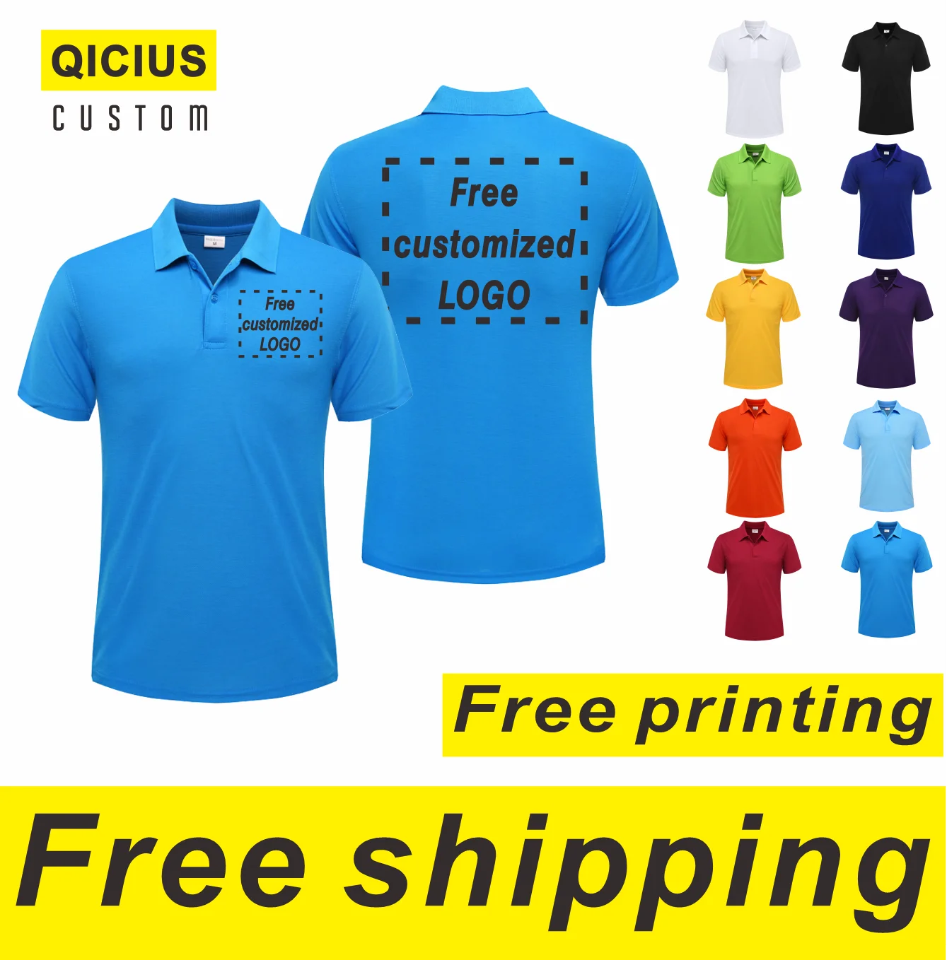 Men\'s Shirts Polo Customized Printing Logo Men\'s Clothing Summer Casual Breathable Short Sleeve Polo Shirt Solid Color Lapel Top