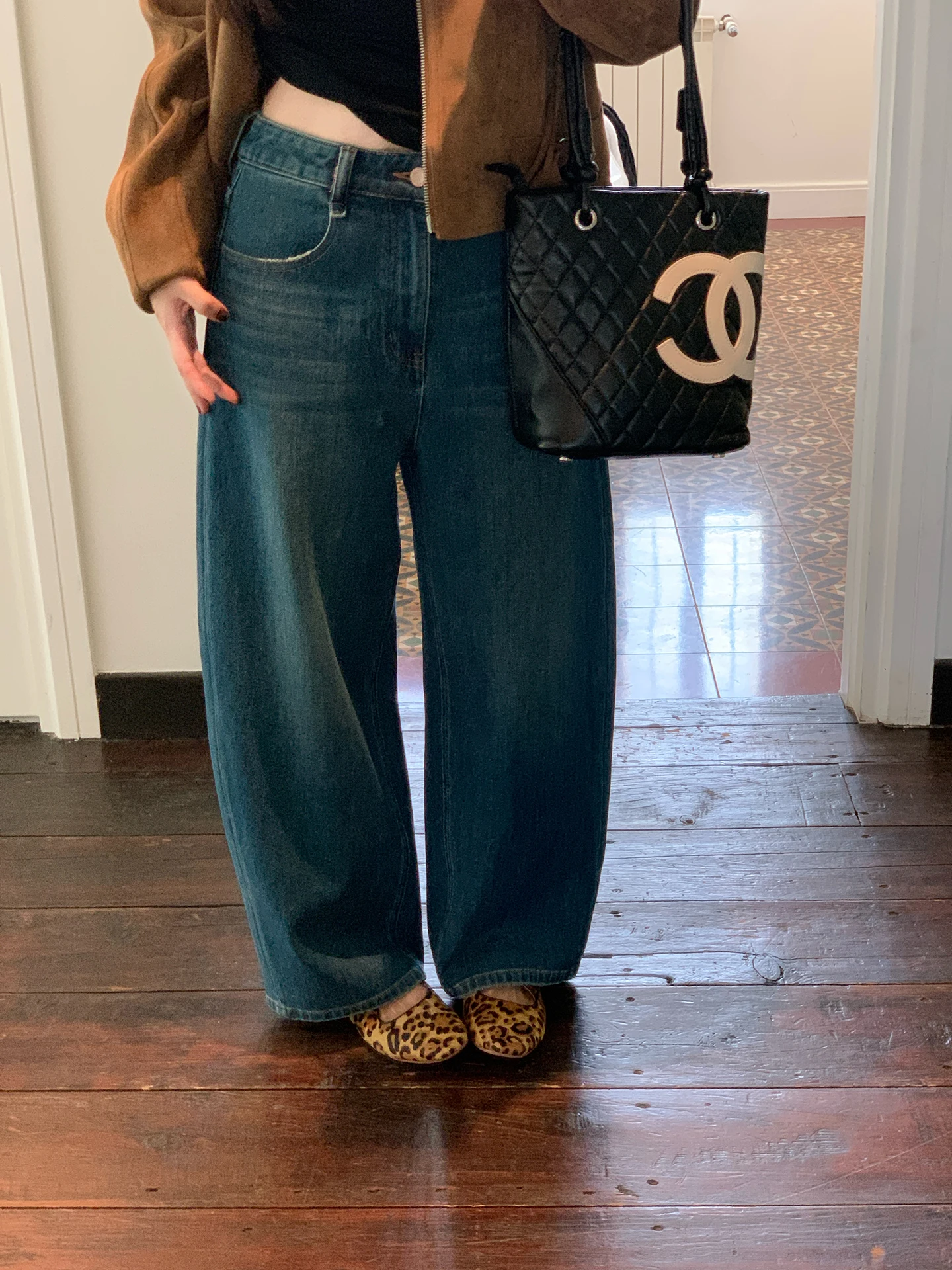 

EVNSLE Casual Deep Blue Distred Straight Leg Wide Leg Jeans Women's High Waist Cotton Stretch Denim Spring Autumn New Ar...