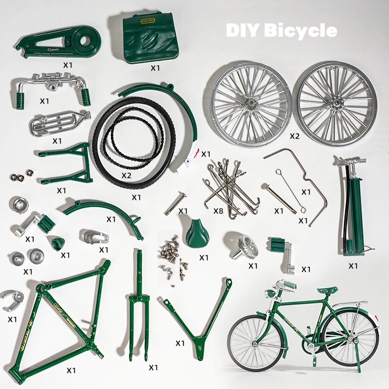 ของขวัญวันเกิด 1:10 DIY Retro จักรยานของเล่นประกอบอุปกรณ์เสริม Mini ชุดจักรยานตกแต่งบ้านบ้านตุ๊กตาเครื่องประดับ