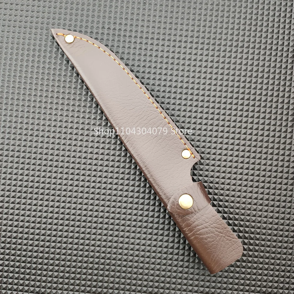 1 PC Copper Buckle PU Leather Portable Long Straight Knife Sheath Protective Storage Case for Camping Mountaineering Hiking