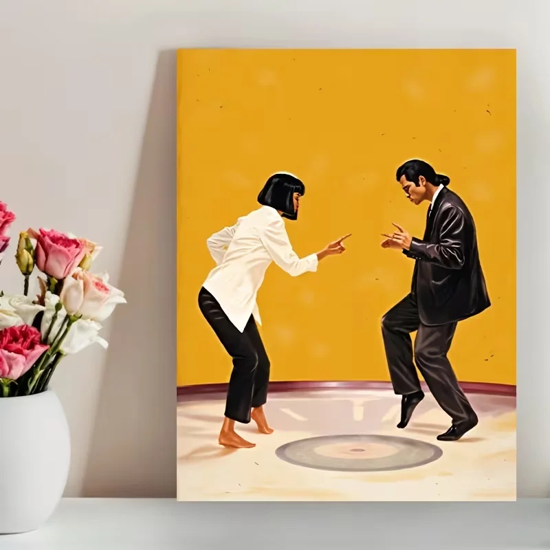 1pc Large Modern Dance Couple Canvas Painting - Vibrant Ballroom Dance Art Poster, Male & Female Dancer Wall Decor, 12x16 Inch F