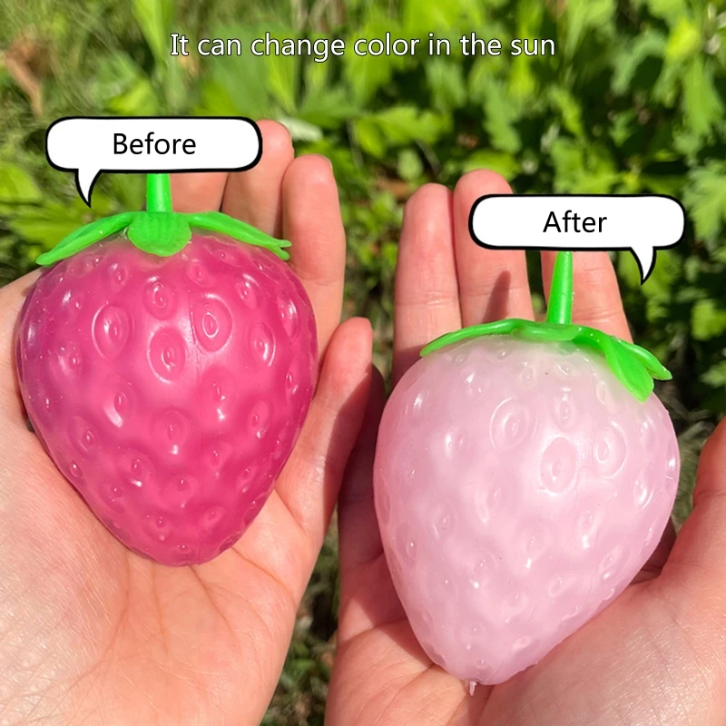 New Simulated Color-changing Strawberry Squishy Kids Anti Stress Relief Ball Decompression Toys for Children Sensory Autism