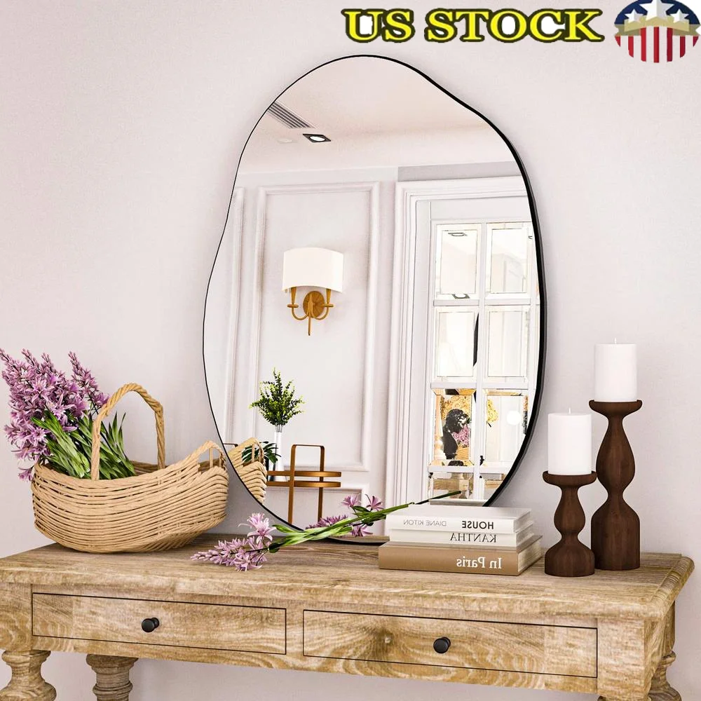 Irregular Line Design Black Bathroom Mirror Vanity Mirrors Bedroom Living Room Wood Frame 32