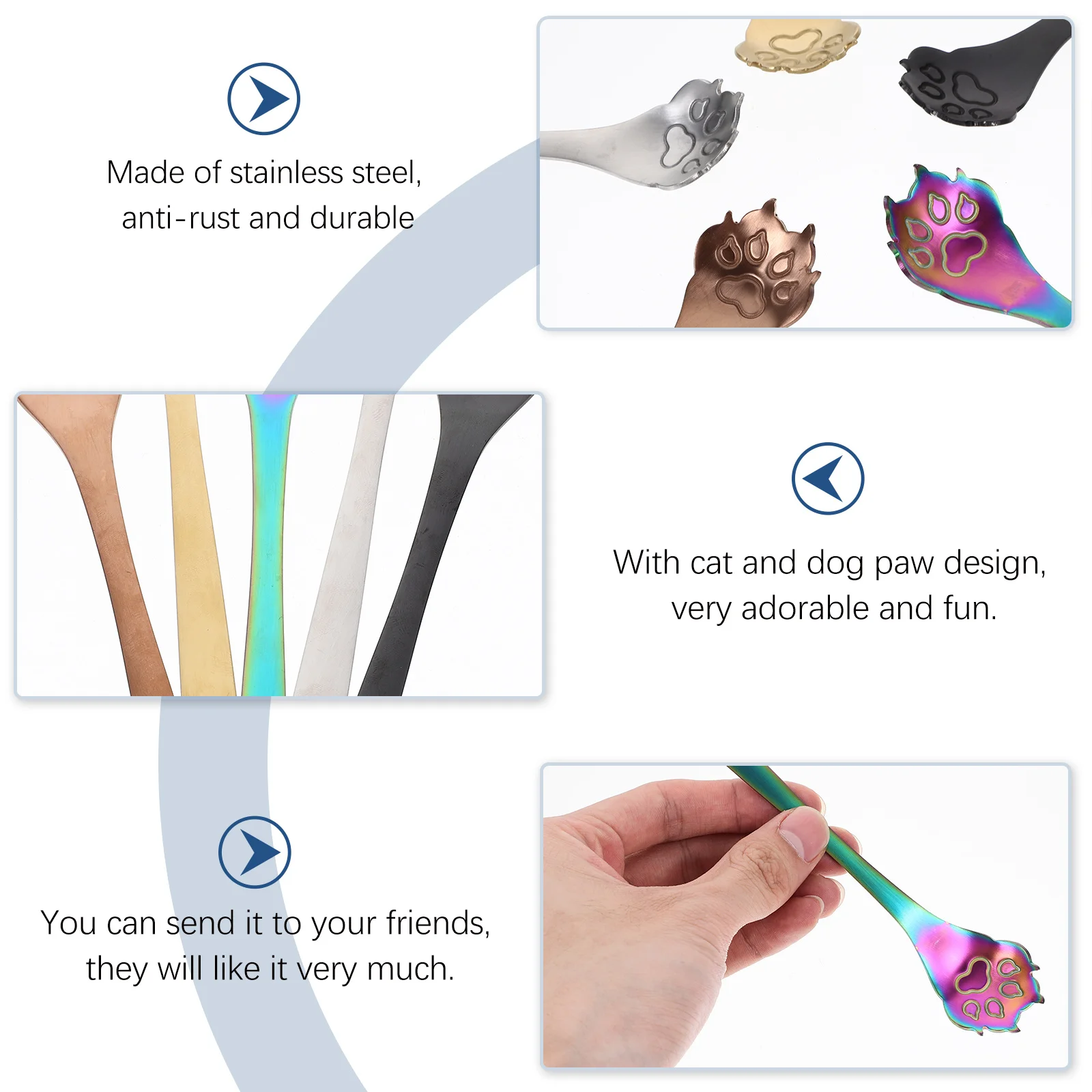 

5Pcs Unique Stainless Steel Animal Paw Coffee Spoon Set Creative Stirring Mixing Spoon for Dessert Cake Home Dining Use