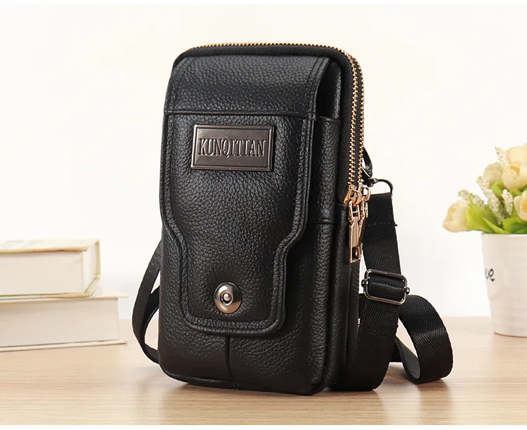 Herren-Leder-Gürteltasche für Outdoor-Arbeit, Handyhülle mit Großer Kapazität, Schulterriemen, Umhängetasche für Business und Freizeit – Detail 13