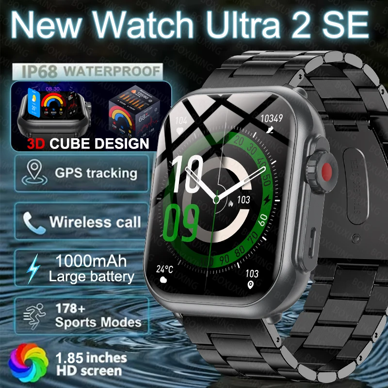 

Новые умные часы с большой батареей 1000 мАч, Watch Ultra 2 SE, для мужчин и женщин, AMOLED, измерение пульса, 100+ видов спорта, Bluetooth-звонки, GPS-трекинг, водонепроницаемые.