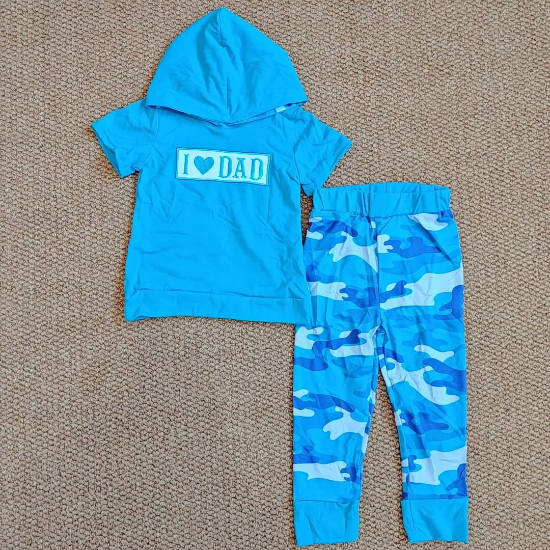 

9.12 Baby Boys I Love Dad Hooded Tops Blue Camo Jogger Pants Clothes Sets