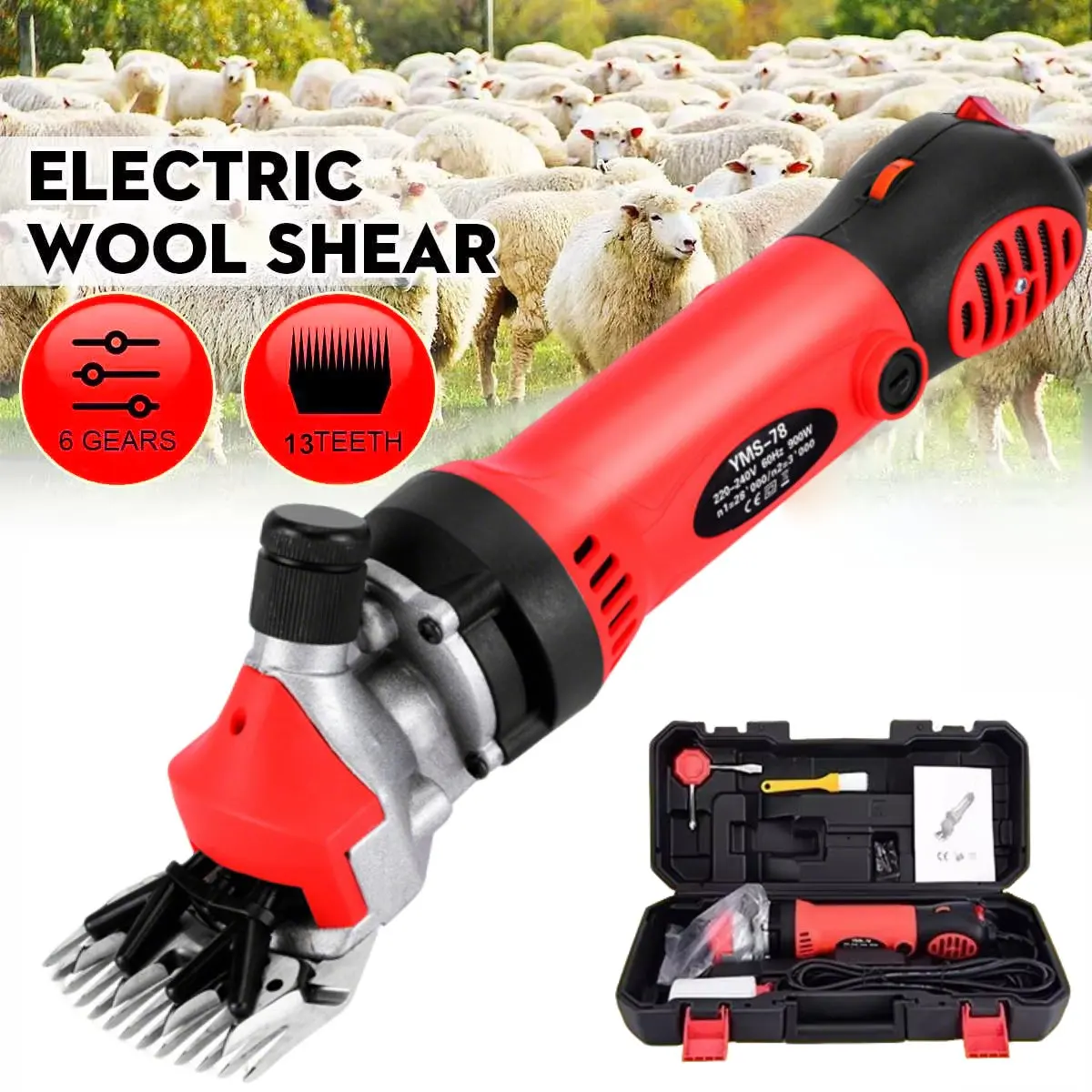 6 Gears Speed Electric Sheep Goat Shearing Machine Trimmer Automation Tool Wool Scissor Cut Machine With Box 13 Teeth Clippe