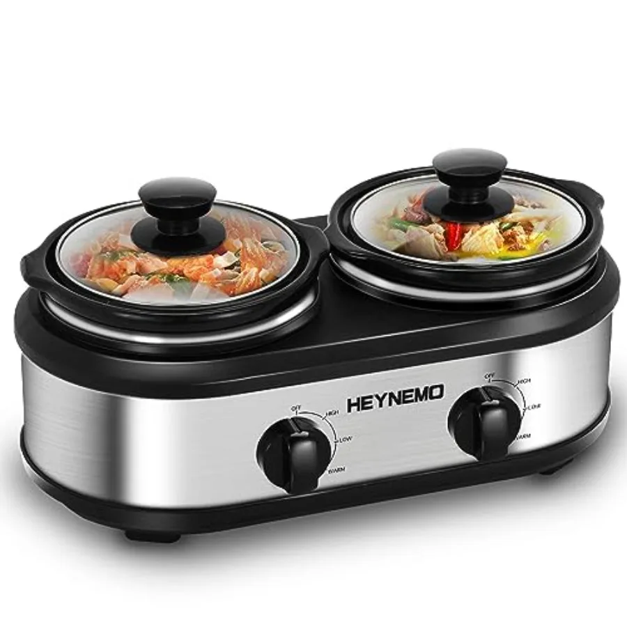 

Double Slow Cooker Buffet Servers and Warmers Dual 2 Pot Slow Cooker Food Warmer Adjustable Temp Dishwasher Safe Removable Cera
