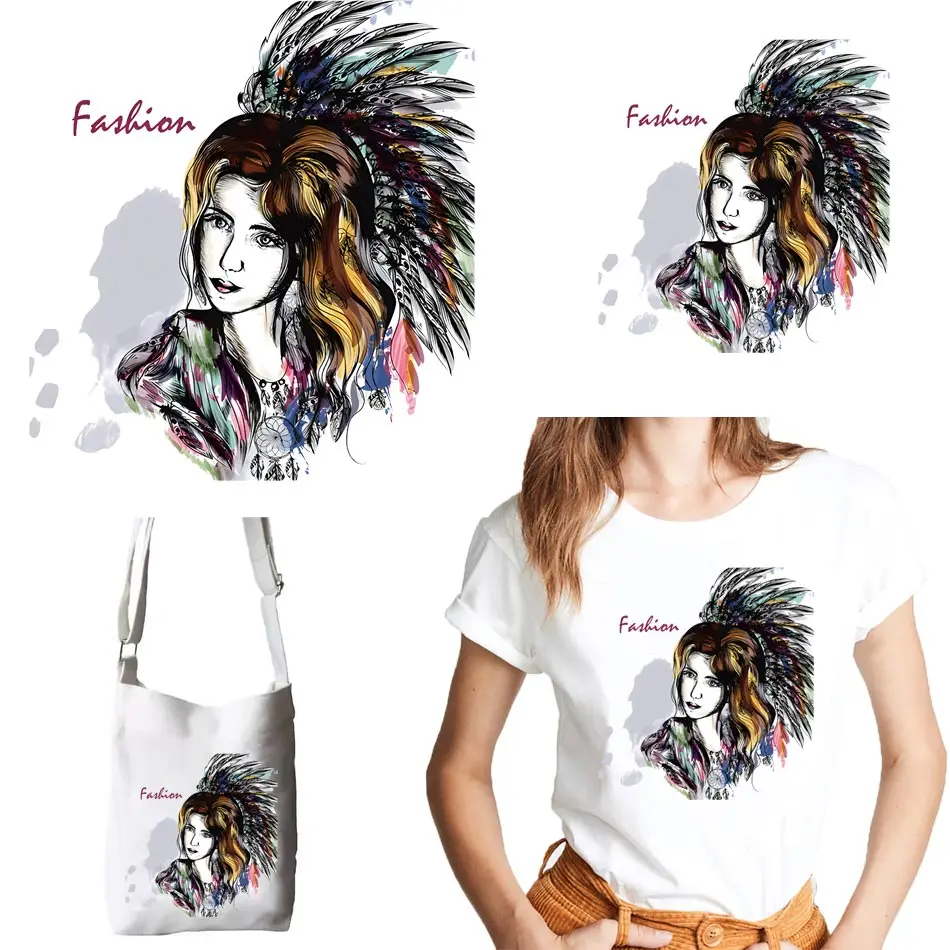 Fashion Girl Heat Sticker On T-shirt DIY A-levels Iron On Transfer For Clothing Beautiful Design Patches On Clothes Applique Top