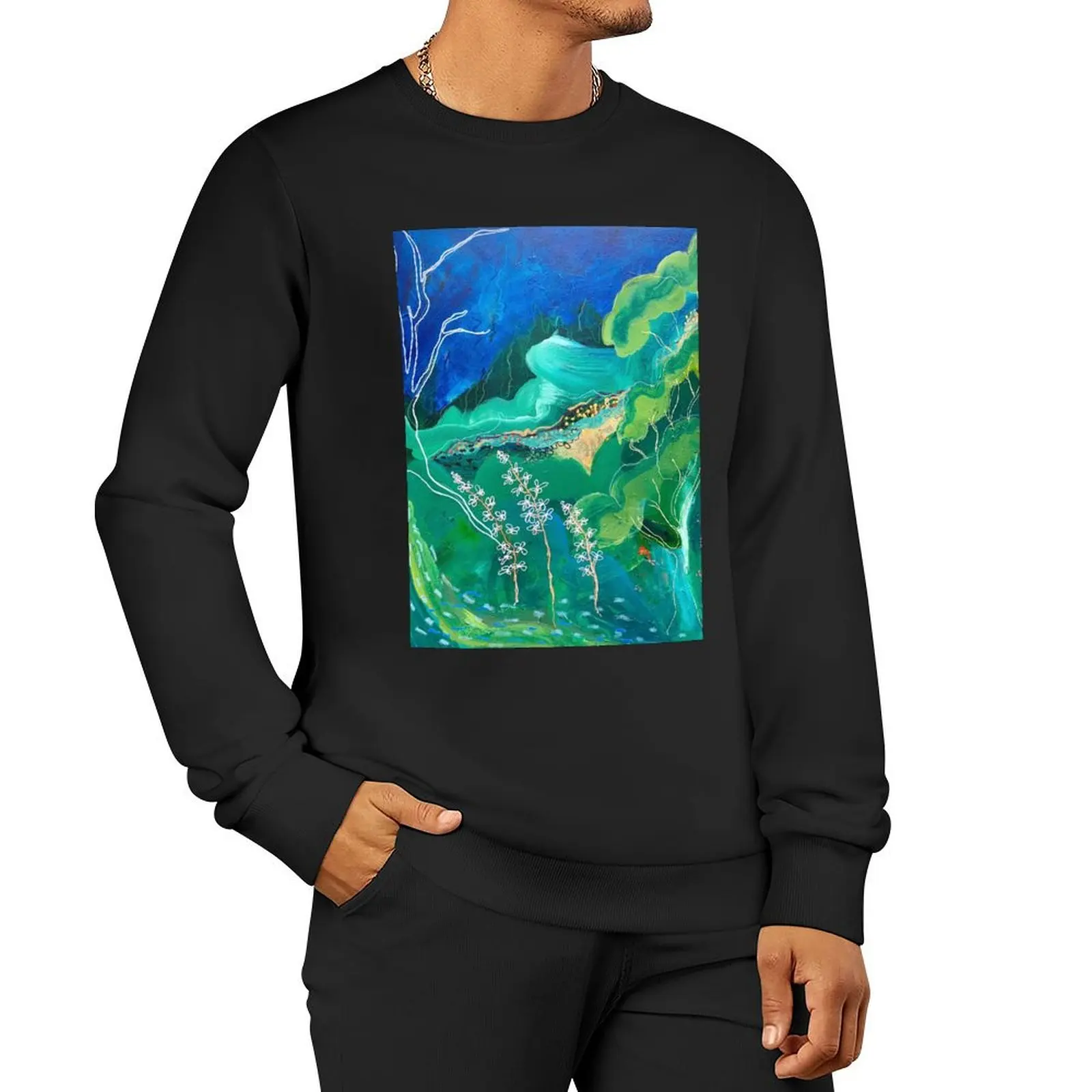 Ghost Gums and Silver Sea abstract artwork by Lara Bardsley ART Pullover Hoodie streetwear men autumn sweatshirt