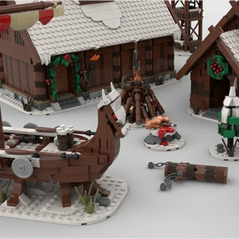 MOC-décennie s de Construction Modulaires en Briques, Modèle de Vue de Rue Nordique, Village Viking, Technologie d'Hiver, Cadeau de Noël, Ensemble de Bricolage