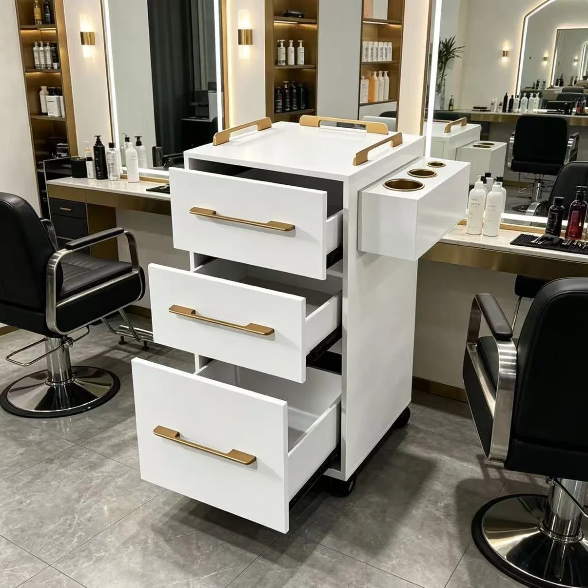 Nordic Luxury Hair Salon Trolley, 3 Drawers, Professional Rolling Beauty Cart for Barber Shop and SPA, Stylish and Durable