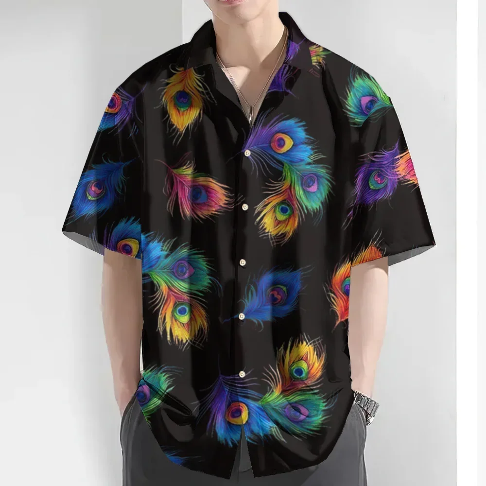 

New Summer Men's Shirt 3d Peacock Feather Print Hawaiian Shirts For Men Daily Casual Man Clothing Loose Oversized Lapel Shirts