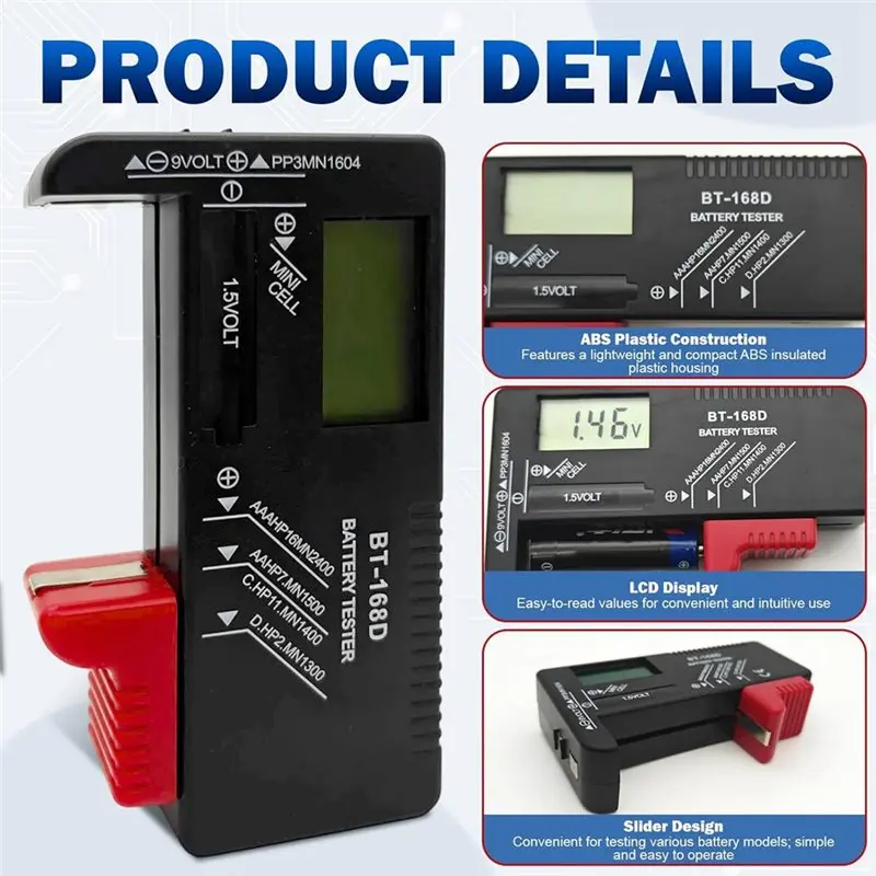 ABYN-Household Battery Tester For AA For AAA C D 9V 1.5V Button Cells, Digital Battery Checker