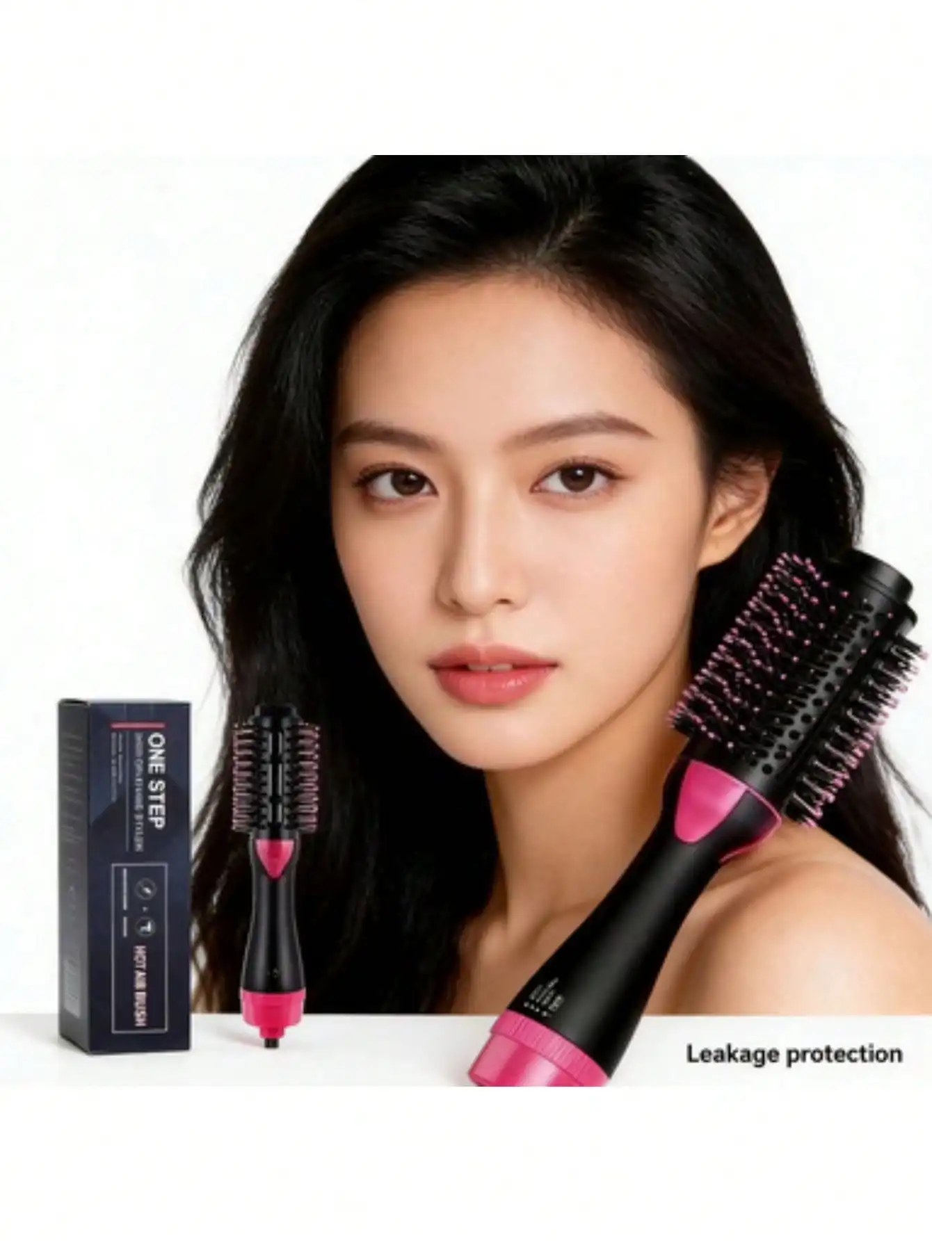 Women's 4-in-1 Negative Ion Hot Air Hair Dryer Brush Styler & Volumizer - Electric Straightener, Curler, Comb, ABS-Infused, 1-Step Shaping, Comfortable Grip, Easy Operation, Black with Red Compression Wave Design, for All Hair Types