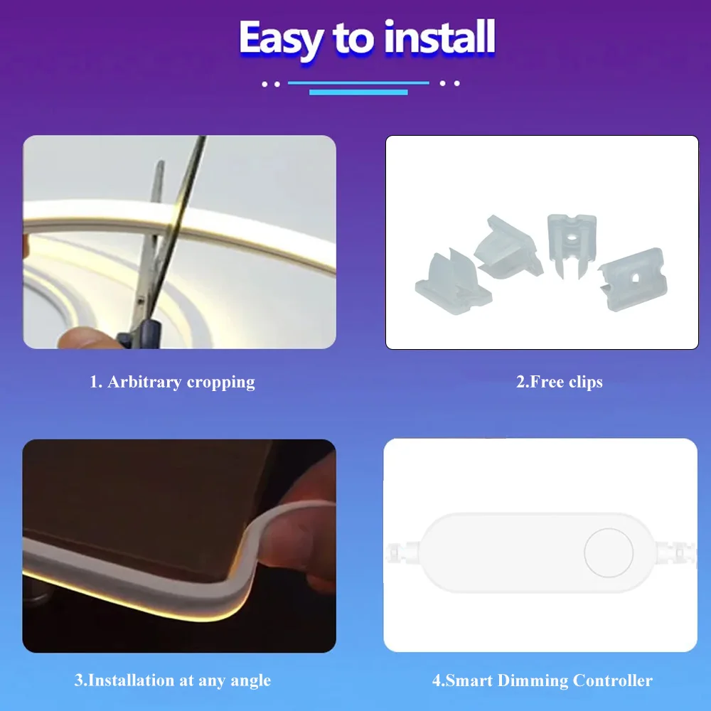 USB Tuya WiFi RGB Neonowa taśma LED 5V 1m 2m Wodoodporna ściemnialna miękka lampa Oświetlenie dekoracyjne dla Alexa Google Assistant Smart Life