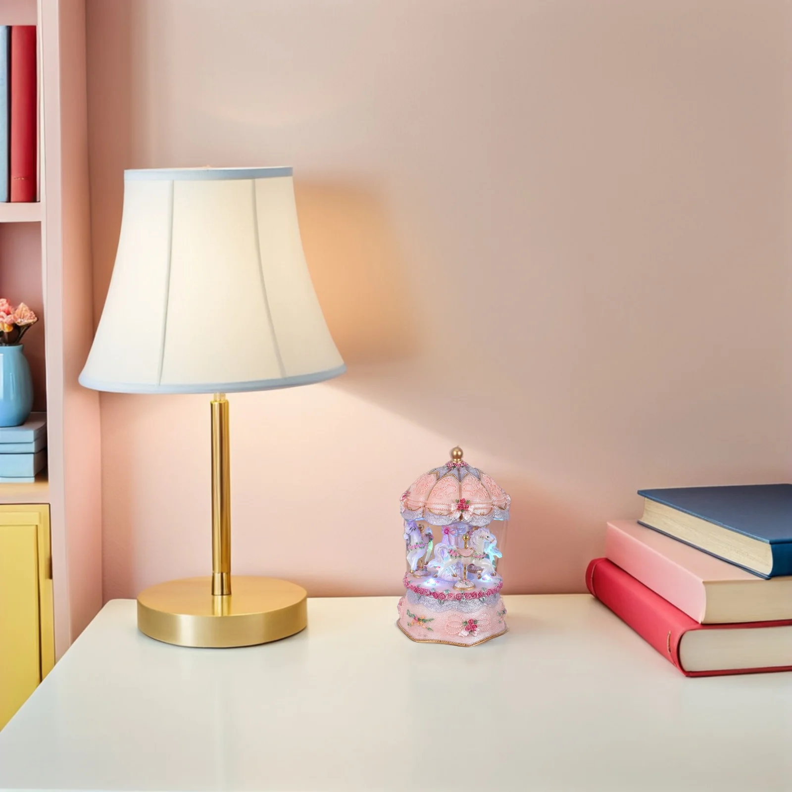 

Vintage Style Rotating Carousel Music Box Handcrafted Wood Miniature Musical Instrument Birthday Present Unique Design