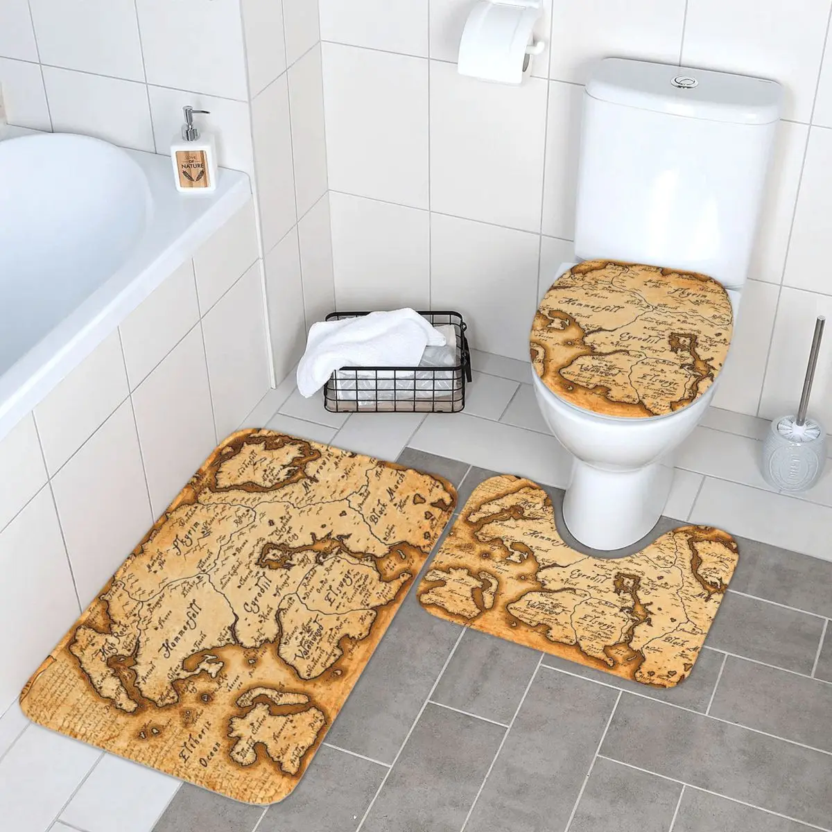 

Карта Tamriel - Elder Scrolls Iv Oblivion, 3-х шт., коврик для ванной, набор для ванной комнаты, крышка для унитаза, домашний декор, нескользящий ковер, напольный коврик