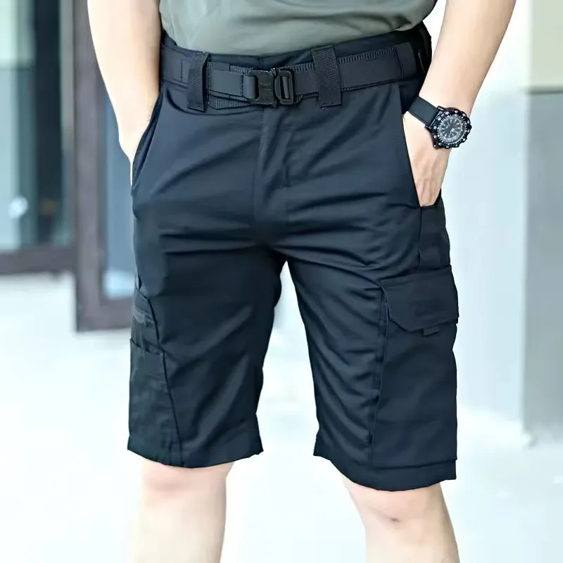 Militärgrüne Outdoor-Arbeitshose Herren Camouflage Einfarbige Trainingsshorts Sommer Multi Mouth Bag Shorts im Militärstil