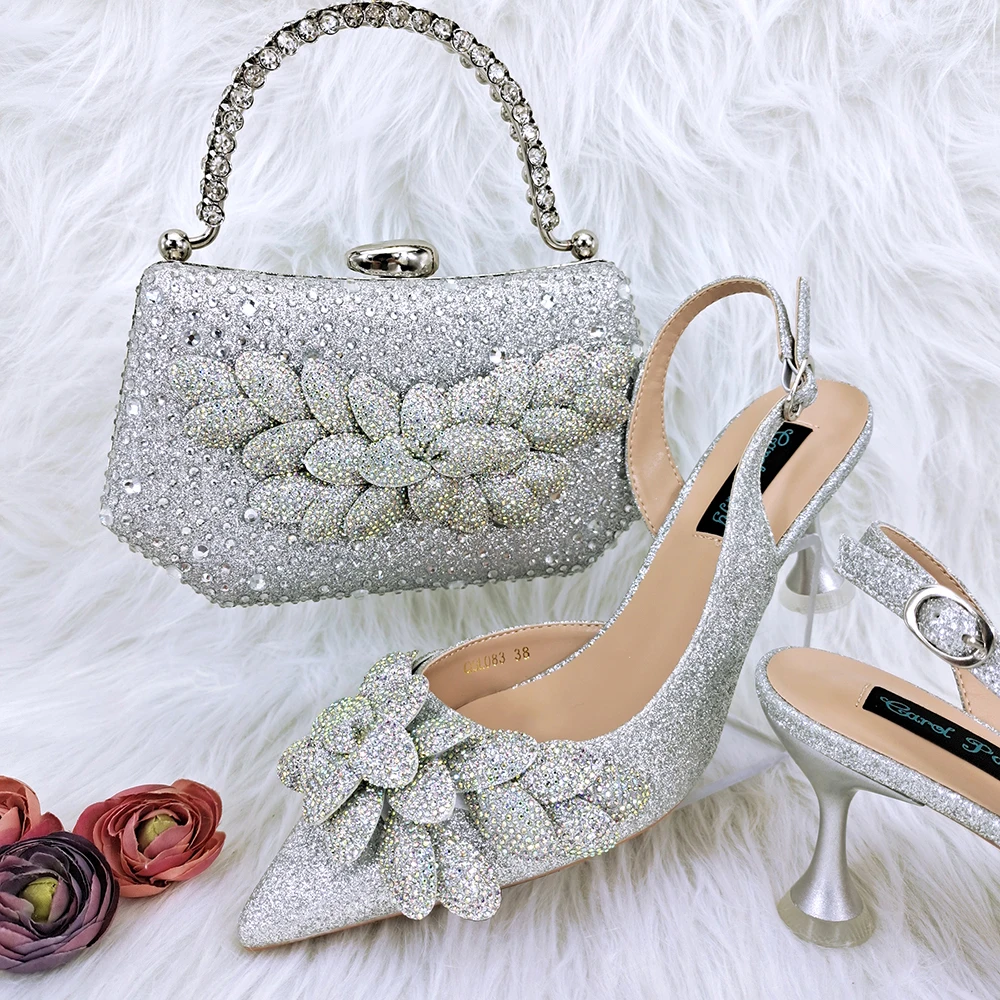 Doershow  High Quality African Style Ladies Shoes And Bags Set Latest sky blue Italian Shoes And Bag Set For Party HFG1-8