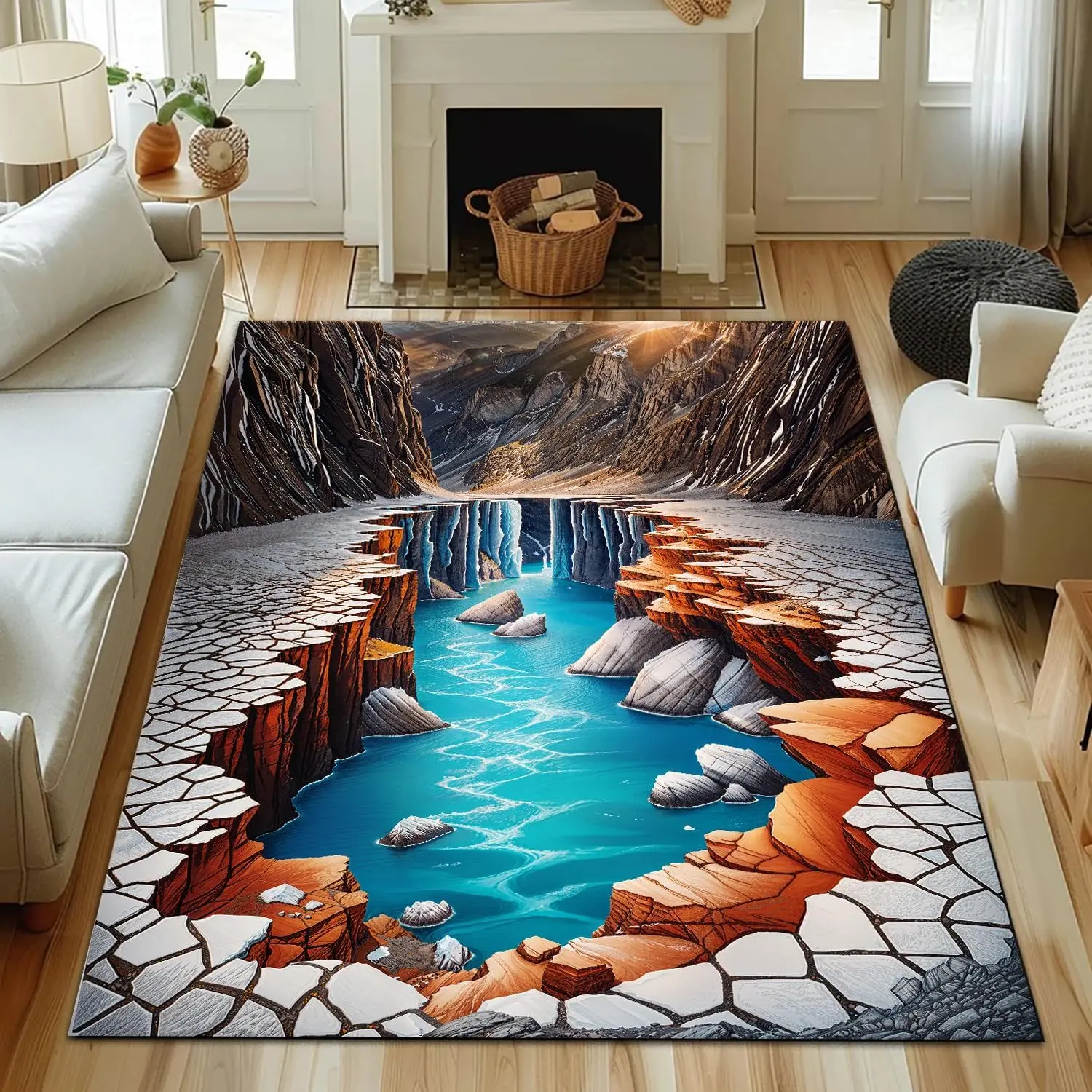 3D Illusion Vision Hallucination Carpet for Home Living Room Bedroom Sofa Decor Area Rug Natural Landscape Non-slip Floor Mat