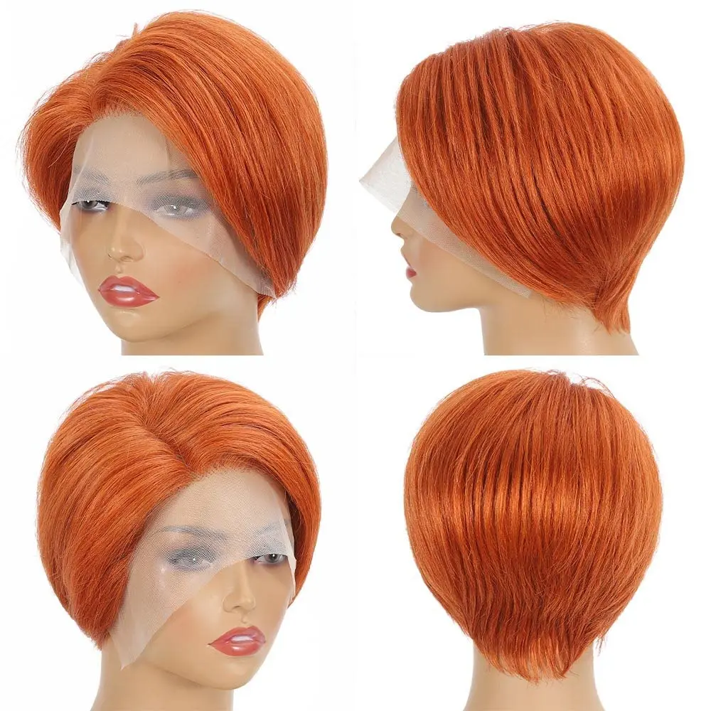 Wig renda Bagian T Pixie lurus pendek Wig 13X4X1 rambut manusia T1B/350 Wig pengganti rambut terjangkau Wig penggunaan harian murah