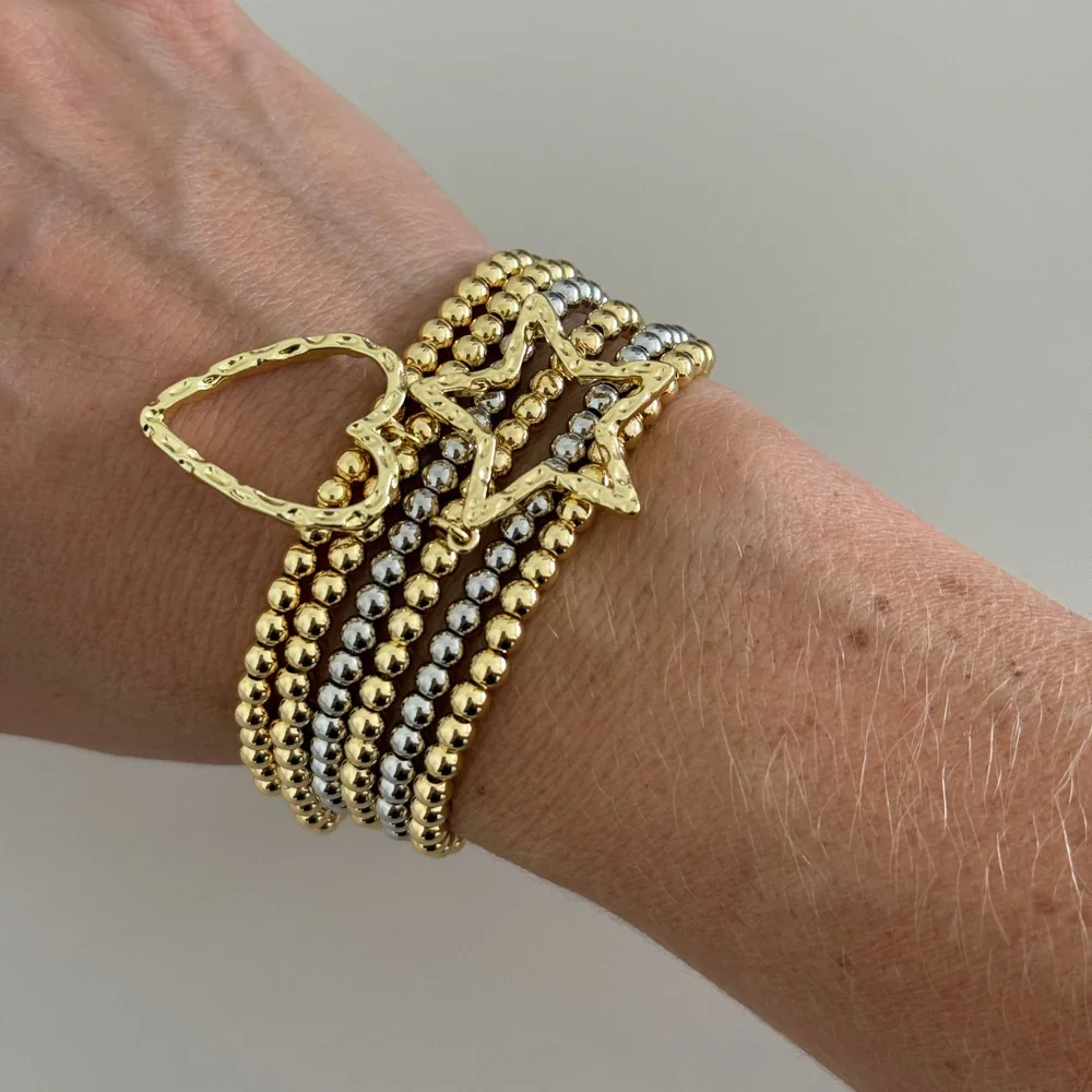 

KKBEAD Heart Star Charm Bracelets Multilayer Stackable Bracelet Jewelry for Women 18K Gold Plated Beads Pulseras Gift