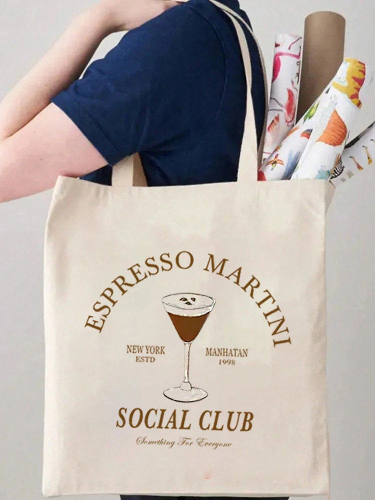 Vintage Espresso Martinis Pattern Women Shoulder Bag Shopper Shopping Bag Ladies Reusable Large Capacity Handbag Casual Tote Bag