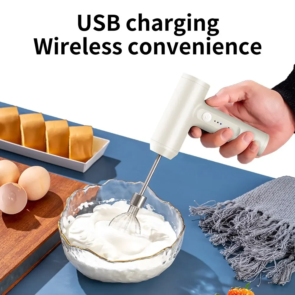 Rechargeable Cordless Handheld Electric Egg Whisk Milk Frother 3 Speeds Mixer 304 Stainless Steel USB Charging Black