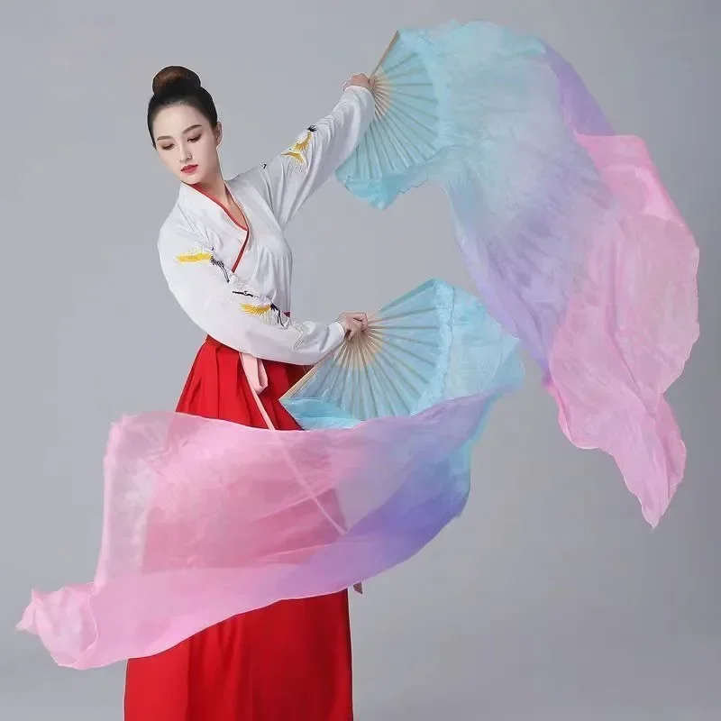 

Hot Sell Kid Women Classical Belly Dancing Fan 1pcs Gradient Color Dancer Practice Long Imitation Silk Fans Rayon Silk Fans