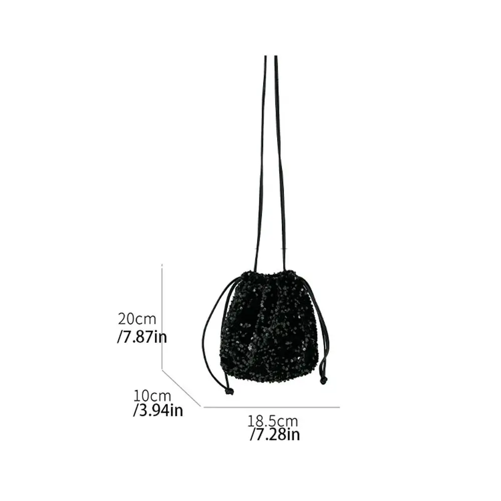 Bolso de hombro con lentejuelas plegables, bolsa de cubo con cordón plateado portátil, bolso de mano pequeño, bolso cruzado de tela para niñas