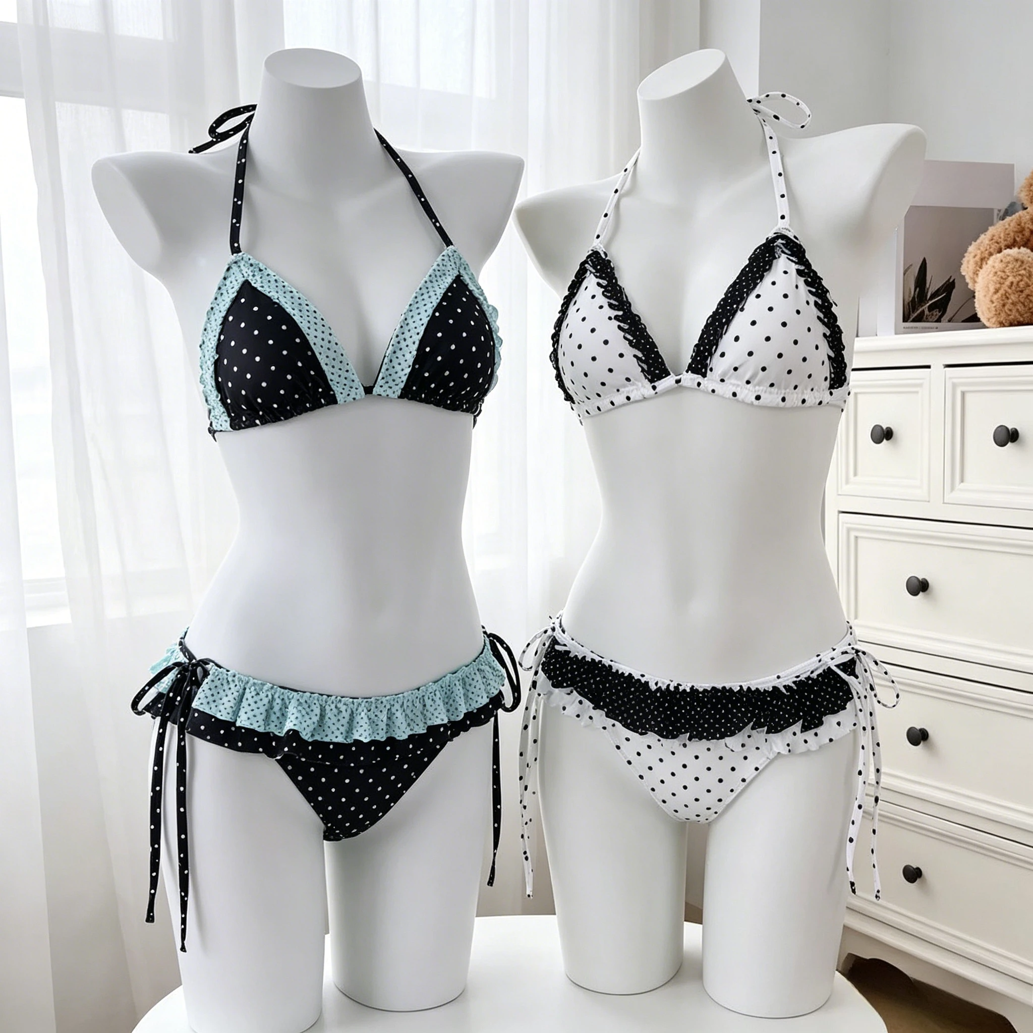 Niedliches Gittermuster-Bikini-Set mit hohem Beinausschnitt und frecher Unterseite aus weichem Stoff – Bademode für Damen für Urlaub und Freizeit