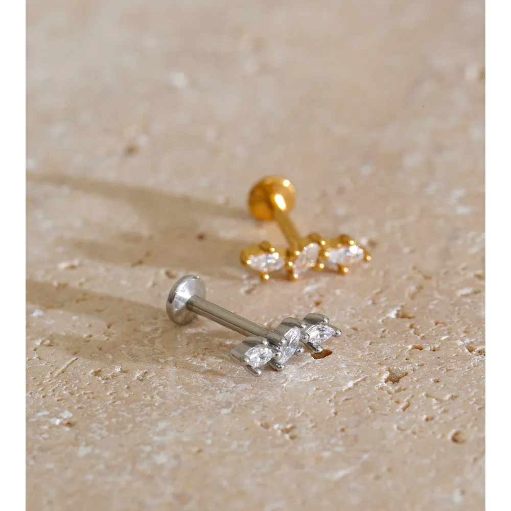 Yhpup 1PC 316 Stainless Steel Zircon Piercing Earrings for All Occasions New Small Stylish Cartilage Jewelry