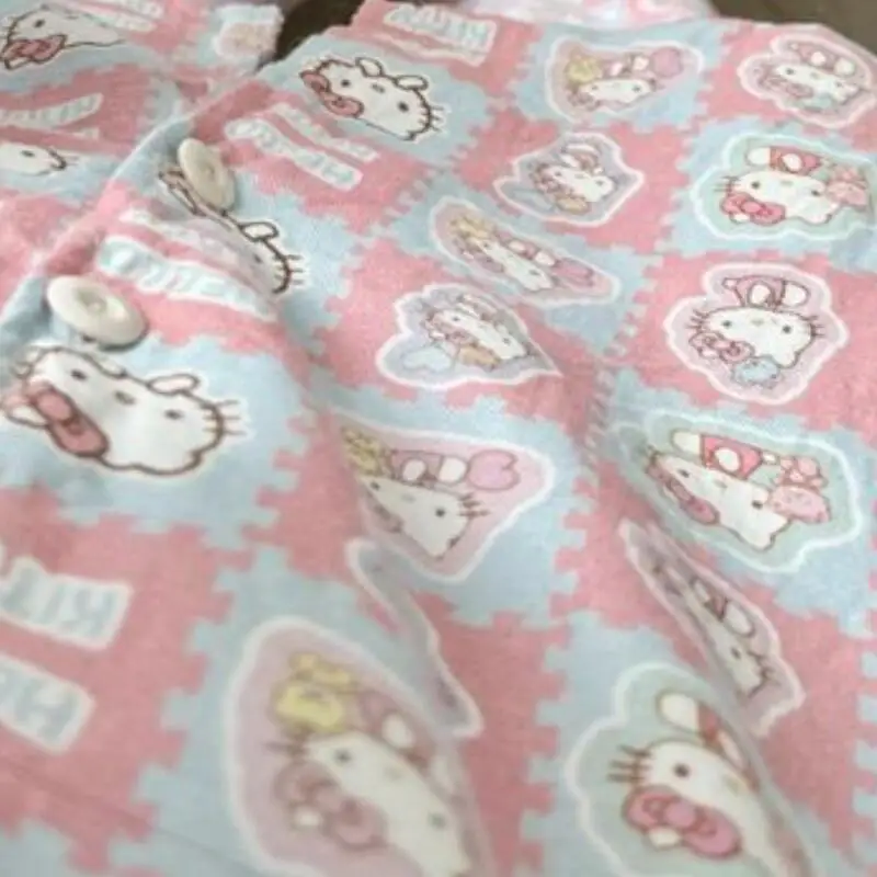 Ragazza Home wear microvilli hello kitty kawaii Cartoon Student Casual primavera autunno cardigan con risvolto Loungewear set pigiama nuovo caldo