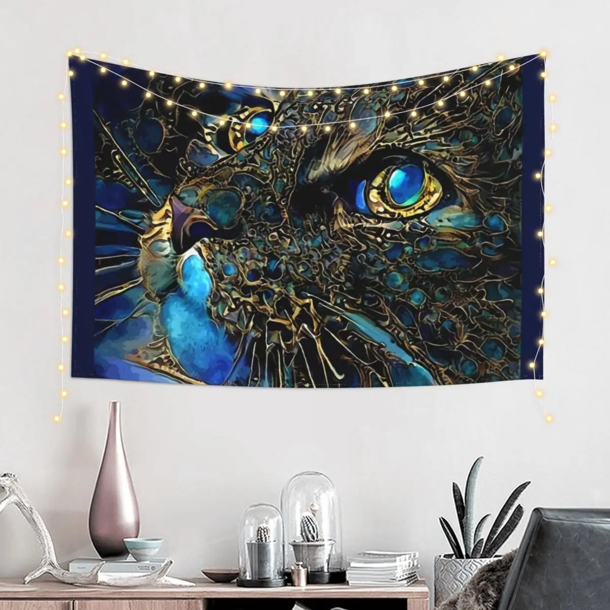 Cat jewell -cat, chat, cat, lea roche paintings Tapestry Home Decorators Home Decoration Accessories Tapestry