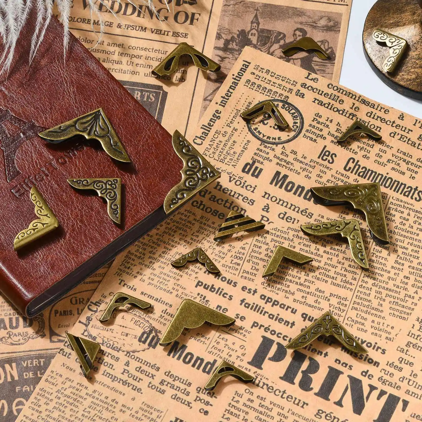 95Pcs Antique Bronze Book Corner Protectors Triangle Decorative Metal for Scrapbooks Albums