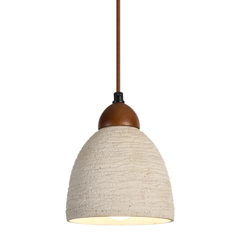 

IWHD Circular Lampshade LED Pendant Light Living Dining Room Kitchen Micro Cement Wood Loft Vintage Hanging Lights Lampu Gantung