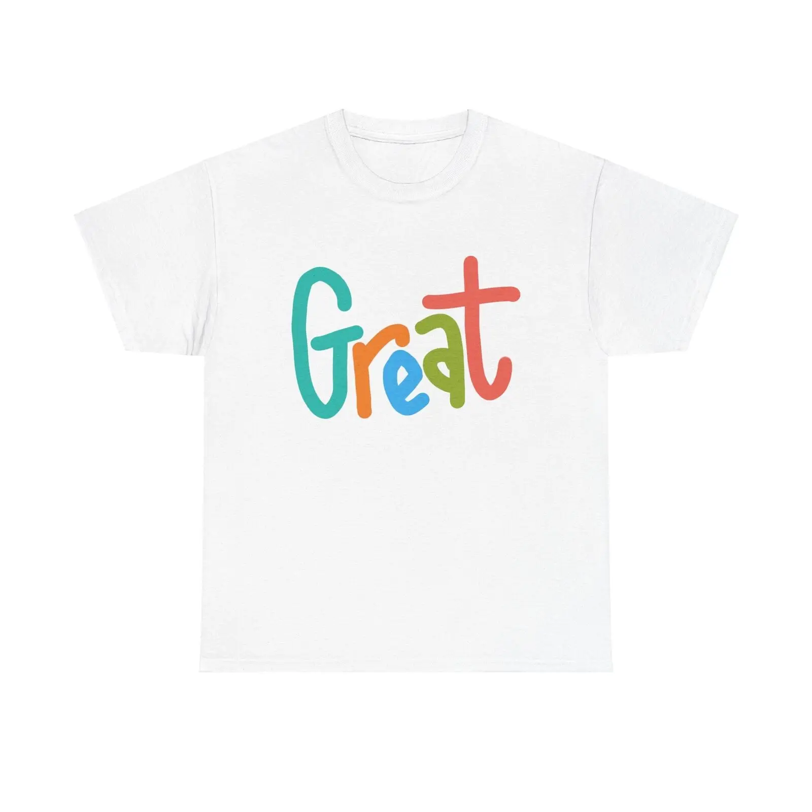 تي شيرت Great Vibes تي شيرت برسومات ملونة ورسالة رفع مبهجة