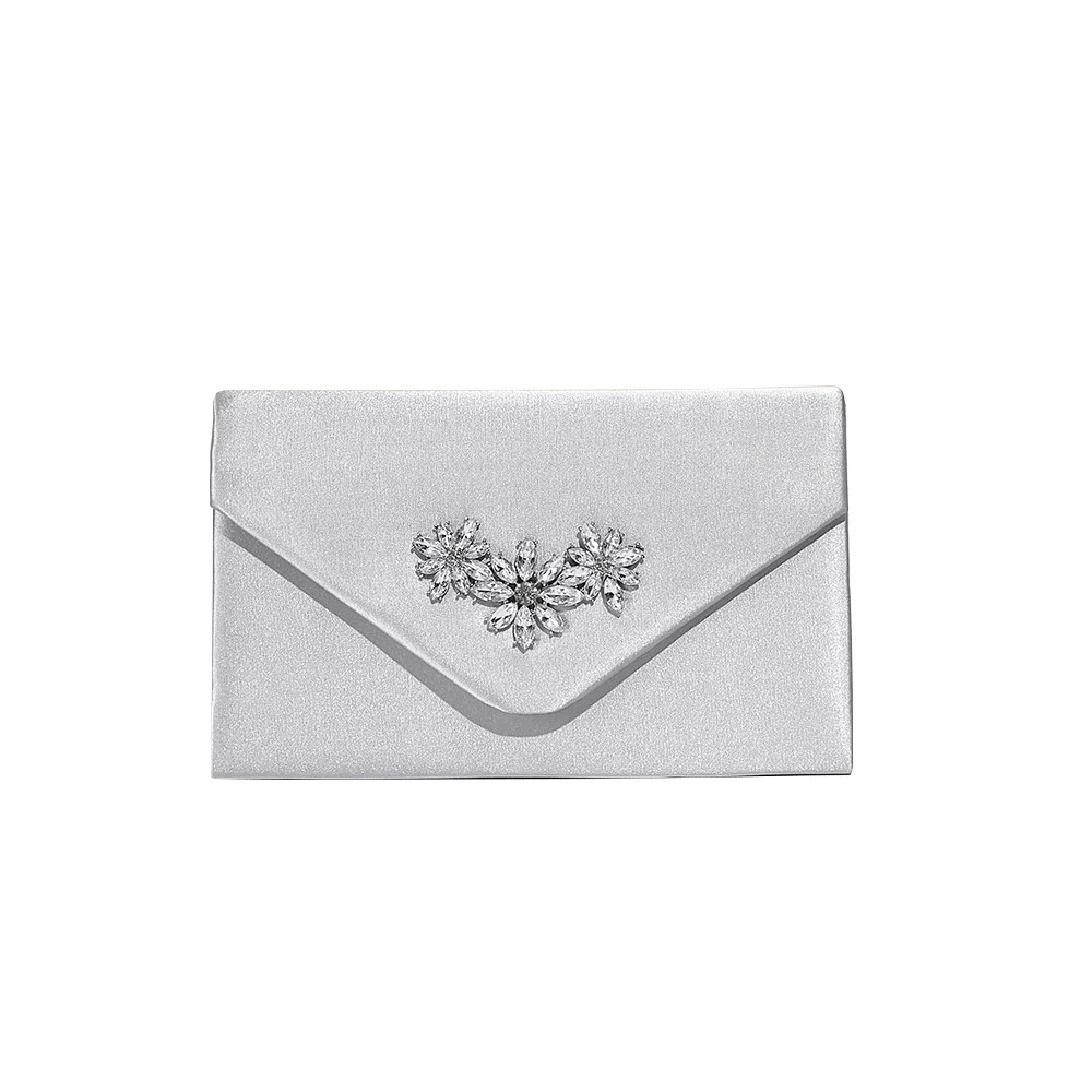 Imitation Silk Evening Bag Women's Clutch Bag with Flower Rhinestones Fashion Exquisite Shoulder Bag Party Chain Bag