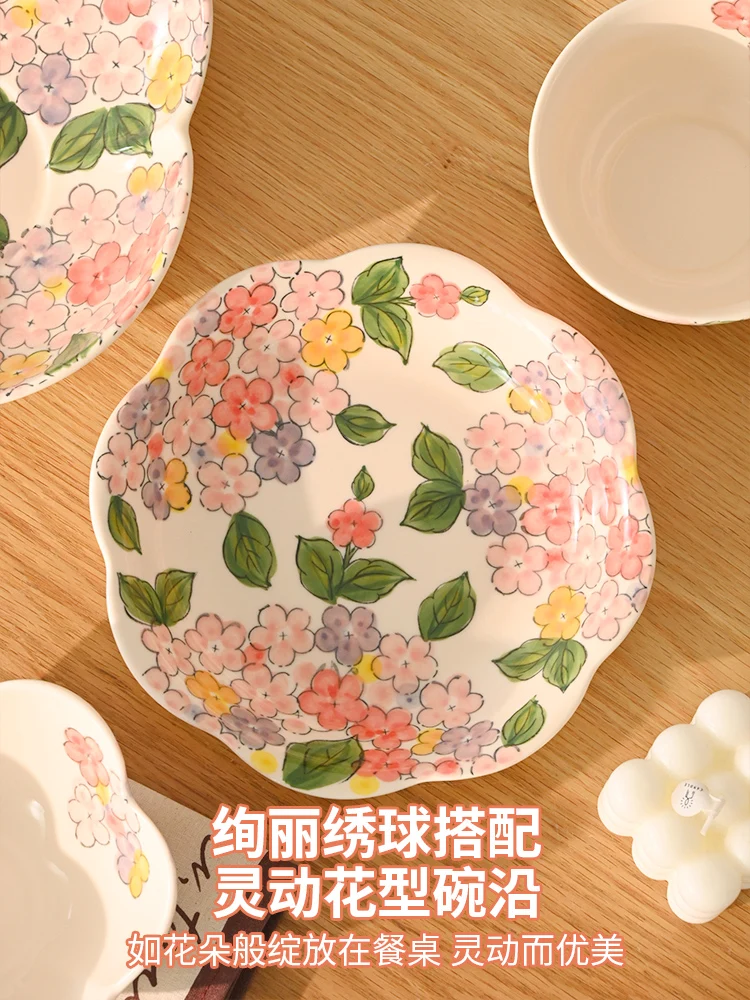 

Hydrangea petals deep household dish lace dessert breakfast underglaze beautiful plate.