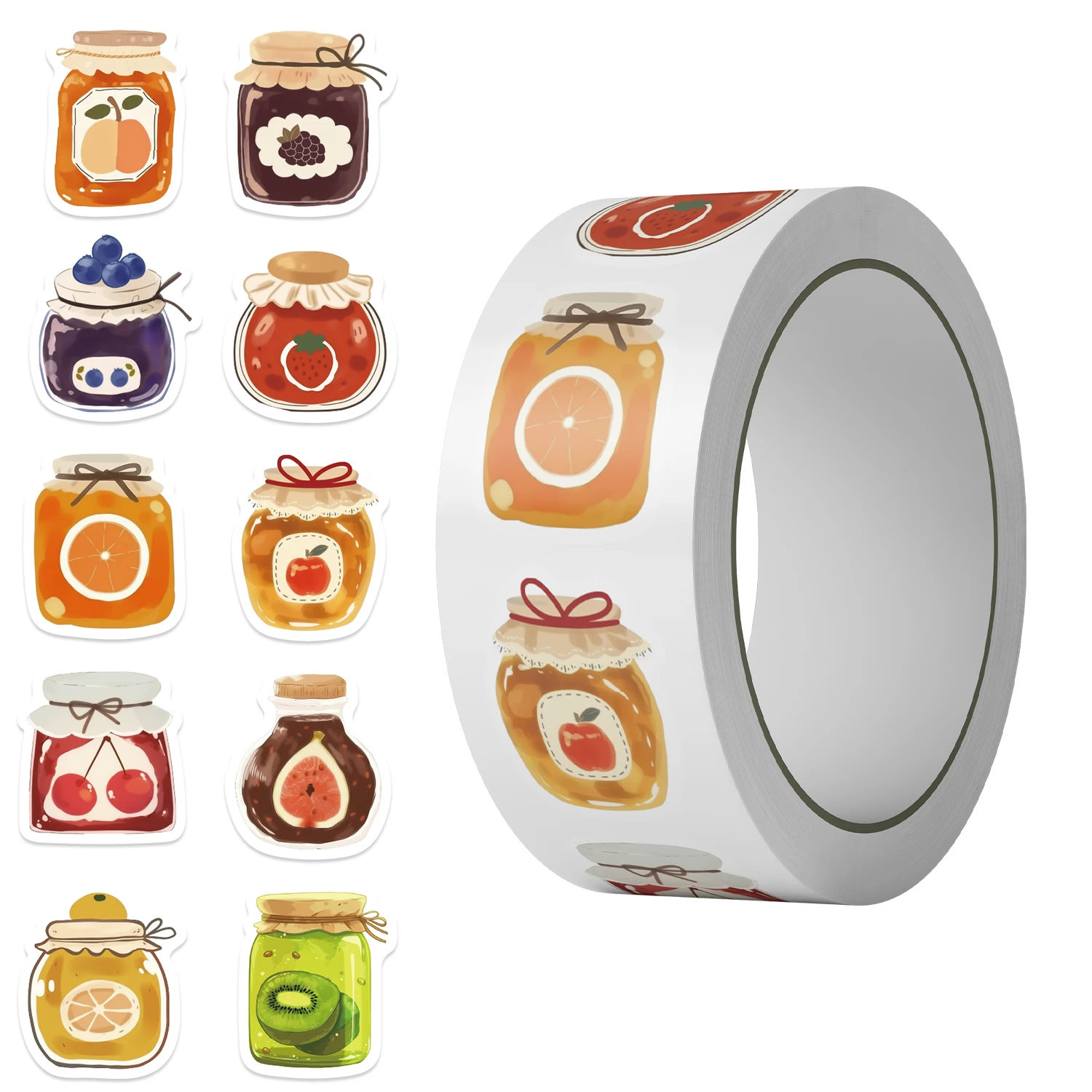 500 Stück Marmeladenglas-Rollenaufkleber, Cartoon-Kritzeleien, geeignet für IPad, Telefon und Gepäck, wasserfeste dekorative Aufkleber