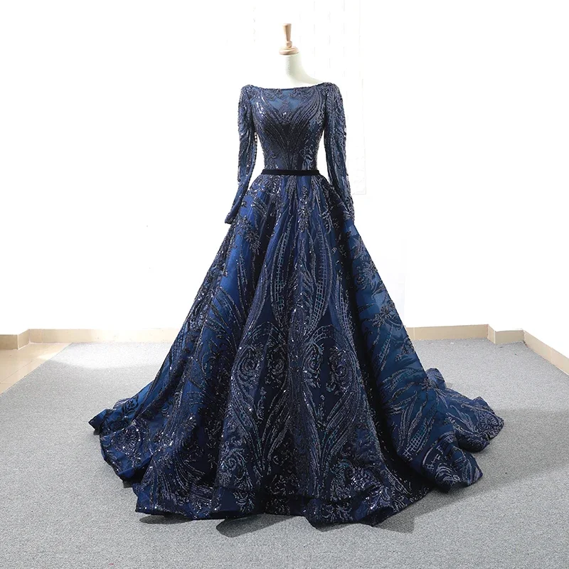 Flavinke-女性のためのドバイグリーンのイスラム教徒のイブニングドレス,ヴィンテージ,長袖,スパンコール,きらびやかなボールガウン