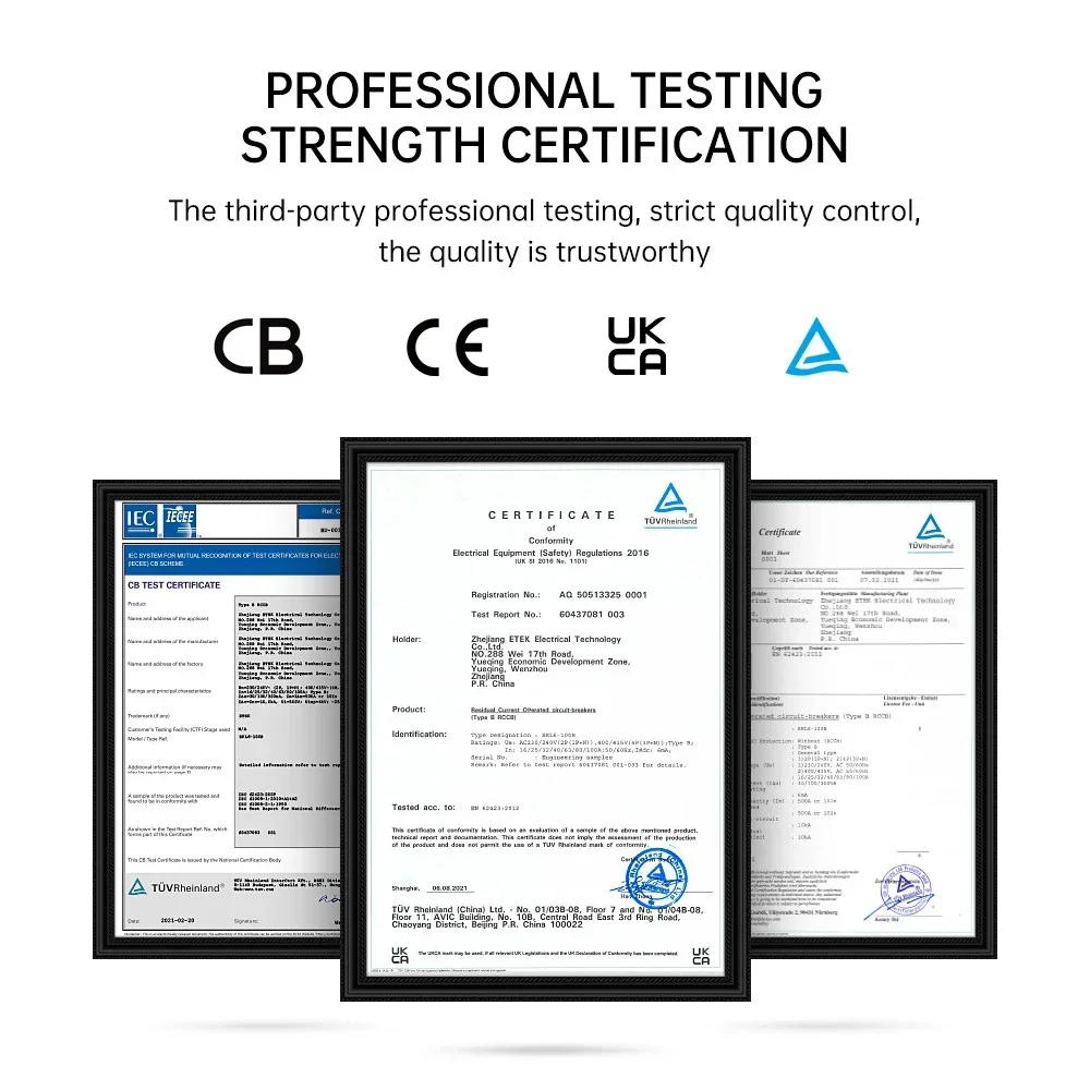 ETEK RCD RCCB Type B Earth Leakage Residual Current Circuit Breaker Evse 2P 4P AC 40a 63a 100a 30ma EKL6-100B 10KA Din Rail 220V